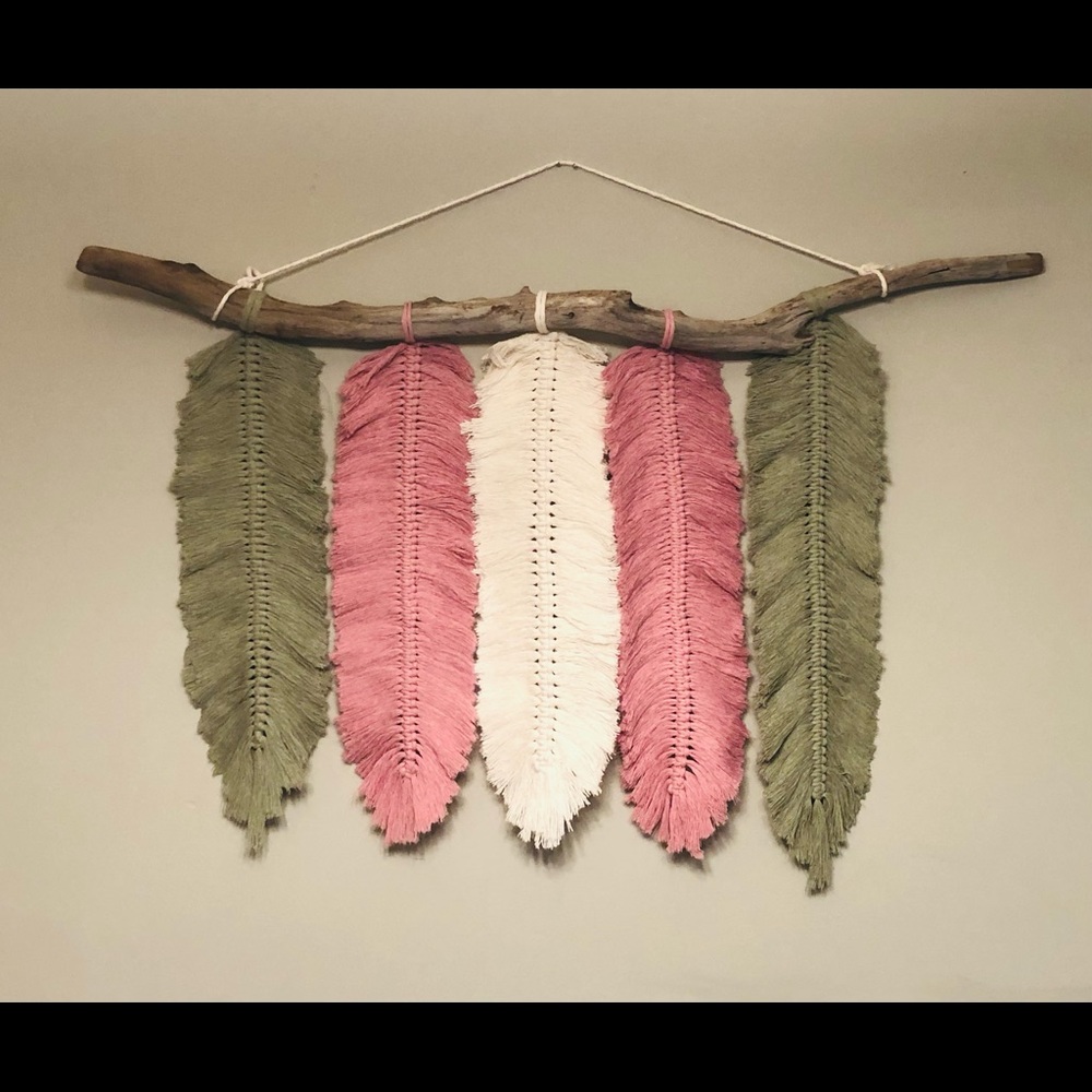 Handmade Macrame Feather Hanging